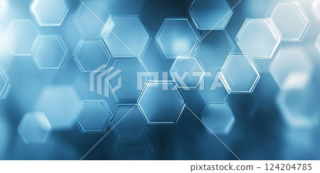 Abstract hexagonal patterns create a futuristic blue background with depth and texture in modern design 124204785