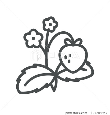 Strawberry Plant Icon. Line Strawberry Bush Plant on White Background. Strawberry Bush with Leaves and Flowers Fruit Agriculture Vector Symbol 124204947