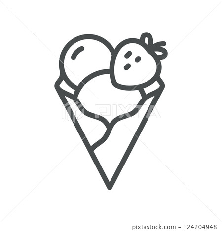Strawberry Ice Cream Cone Icon. Strawberry Dessert Summer Frozen Food Sweet Ice Cream Vector Symbol. Isolated Strawberry Ice Cream Scoops on White Background. 124204948