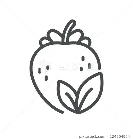 Strawberry With Leaves Icon. Isolated Line Strawberry on White Background. Fresh Berry Symbol. Outline Vector 124204964