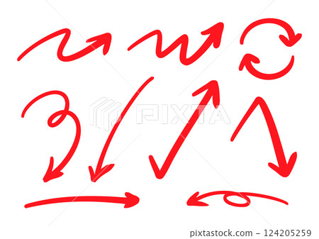 簡單的筆手寫箭頭設定向量紅色 124205259
