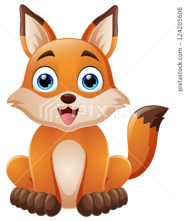 Cute fox cartoon sitting on white background 124205606
