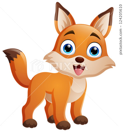 Happy fox cartoon isolated on white background 124205610