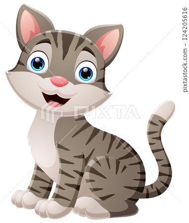 Funny cat cartoon isolated on white background 124205616