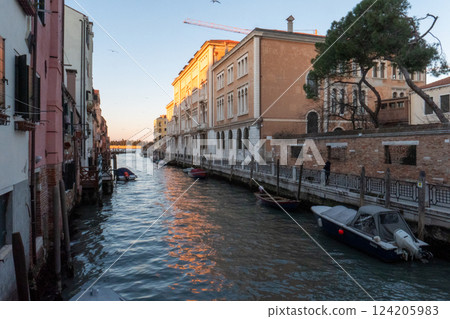 Quiet Venetian Canal at Dawn 124205983