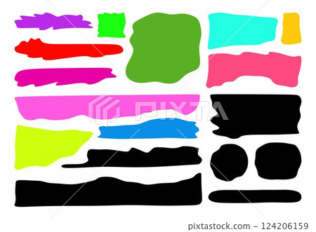Colorful and black simple freeform, asymmetric blob. Random deformed abstract figures. Modern uneven blots or splashes 124206159