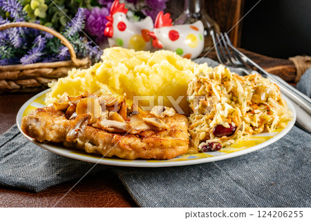 Traditional pork chop with mushrooms. Traditional pork chop with mushrooms. 124206255