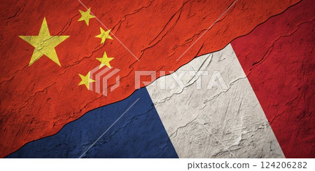 Flags of China and France Textured Background Displaying International Relations Flags of China and France Textured Background Displaying International Relations 124206282