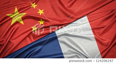 Flags of China and France Textured Background Displaying International Relations 124206297