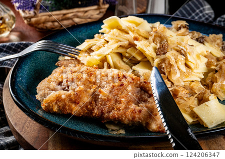 Pasta with sauerkraut and mushrooms. Pasta with sauerkraut and mushrooms. 124206347