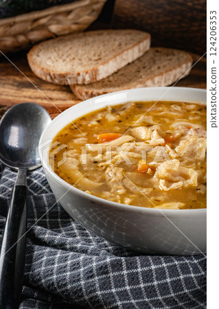 Tripe soup made of beef and vegetables. 124206353