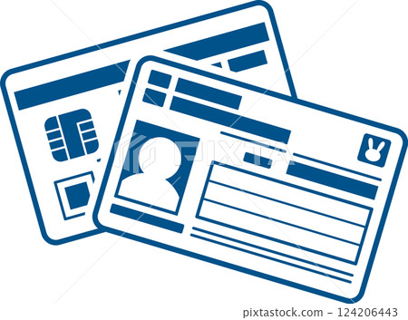 我的號碼卡（個人號碼卡）正面和背面的插圖 白色背景上的藍色圖標 124206443