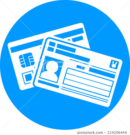 我的號碼卡（個人號碼卡）正面和背面的插圖 白色背景上的藍色圖標 124206444