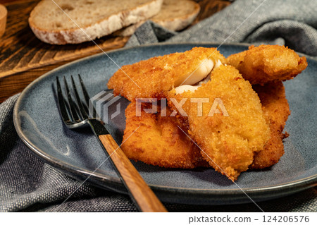 Fried cod fillet. 124206576