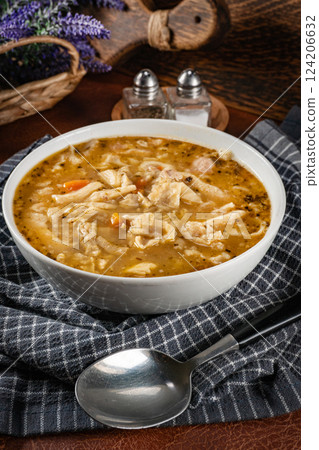 Tripe soup made of beef and vegetables. Tripe soup made of beef and vegetables. 124206632