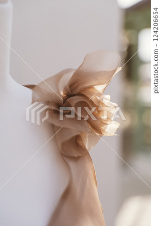 Soft Beige Fabric Detail on Dress Mannequin Display 124206654
