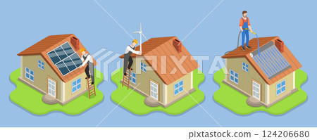 3D Isometric Flat Vector Illustration of Renewable Energy, Grean Sustainable Sources 124206680