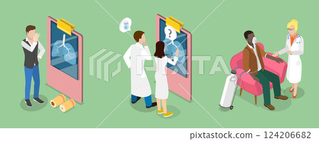 3D Isometric Flat Vector Illustration of Pneumonia Disease, Tuberculosis, Lungs Healthcare 124206682