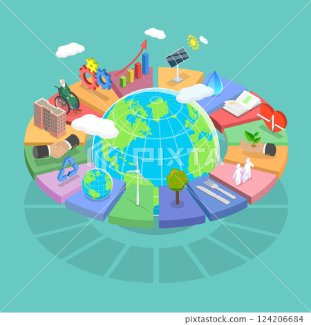 3D Isometric Flat Vector Illustration of Sustainable Development Goals, Global Target for Better Future 124206684