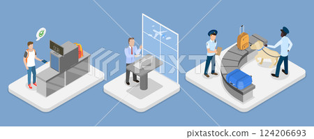 3D Isometric Flat Vector Illustration of Airport Security, Safety Check 3D Isometric Flat Vector Illustration of Airport Security, Safety Check 124206693
