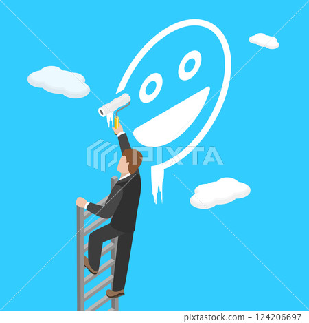 3D Isometric Flat Vector Illustration of Optimistic Mindset, Good Attitude, Success in Work 124206697