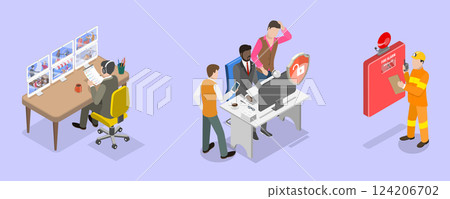 3D Isometric Flat Vector Illustration of Home Securitis, CCTV Equipment 124206702