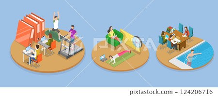 3D Isometric Flat Vector Illustration of Modern Office, Recreational Facilities 124206716