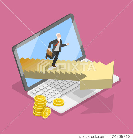 3D Isometric Flat Vector Illustration of Business Achievement, Climbing The Path To Success 3D Isometric Flat Vector Illustration of Business Achievement, Climbing The Path To Success 124206740