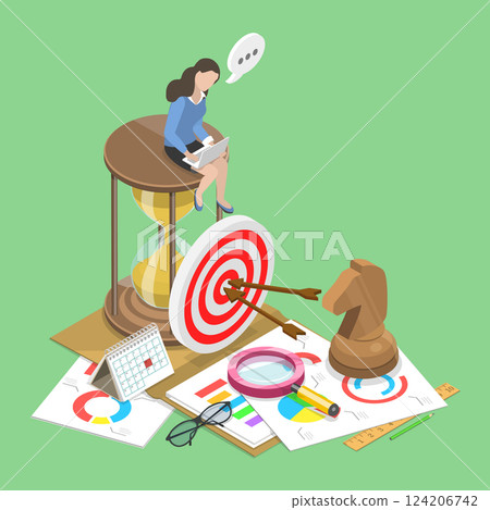 3D Isometric Flat Vector Illustration of Planning To Achieve Goal, Business Strategy 124206742