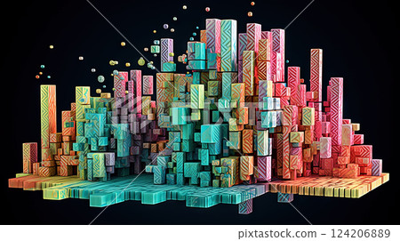 Business data graph concept with market data clusters and particles. Digital sorting and management concept for business and finance. Generated AI 124206889