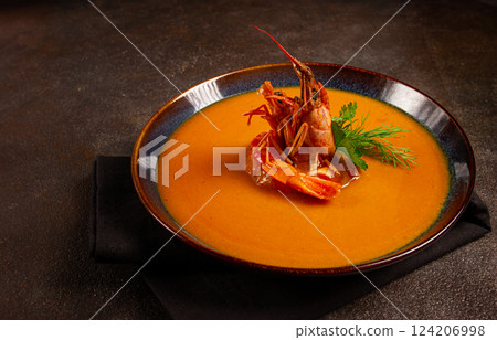 shrimp cream soup, bisque soup, French cuisine, homemade, no people, shrimp cream soup, bisque soup, French cuisine, homemade, no people, 124206998
