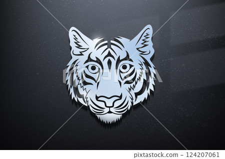 Tiger 3D Logo Design, Shiny Mockup Logo with Textured Wall. Realistic Vector, Vector Illustration 124207061