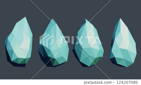 Polygonal Blue Stone Set, Isolated on Grey Background. 3D, Vector Illustration Polygonal Blue Stone Set, Isolated on Grey Background. 3D, Vector Illustration 124207080
