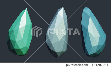 Polygonal Blue Stone Set, Isolated on Grey Background. 3D, Vector Illustration 124207081