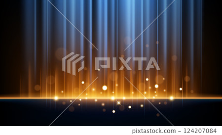 Abstract Blue and Orange Light Rays Effect with Sparks, Vector Illustration 124207084