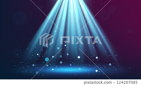 Blue Spotlight Shining with Sparks,, Widescreen Vector Illustration 124207085