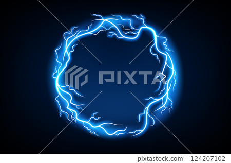 Blue Circle Lightning Ring with Sparks Effect, Vector Illustration 124207102