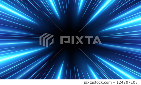 Blue Rays Zoom in Motion Effect, Light Color Trails, Vector Illustration 124207105