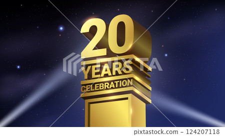 20th Years Celebration, 3D Gold Statue with Spotlights, Luxury Hollywood Light, Vector Illustration 20th Years Celebration, 3D Gold Statue with Spotlights, Luxury Hollywood Light, Vector Illustration 124207118