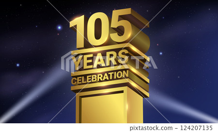 105th Years Celebration, 3D Gold Statue with Spotlights, Luxury Hollywood Light, Vector Illustration 124207135