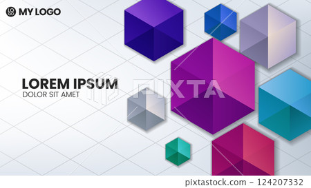 3D Effect Cube, Landing Page Template, Vector Illustration 124207332