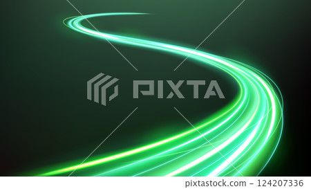 Green Light Trails, Long Time Exposure Motion Blur Effect. Vector Illustration 124207336