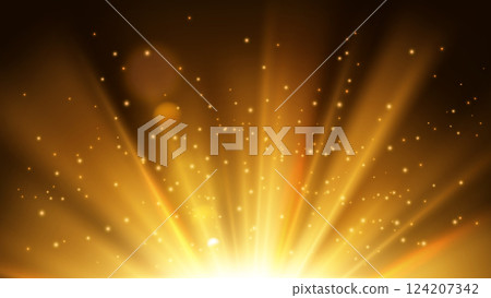 Golden Rays Rising On Dark Background. Suitable For Product Advertising, Product Design, And Other. Vector Illustration 124207342