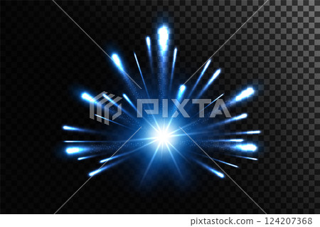Blue Rays with Particle Explosion, Vector Illustration 124207368