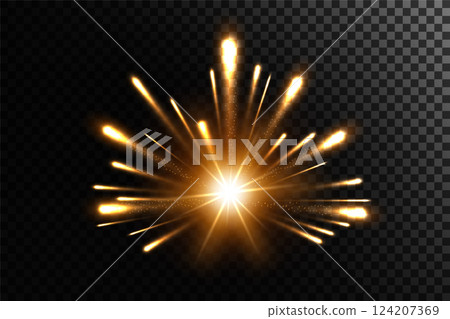 Fire Rays with Particle Explosion, Vector Illustration 124207369