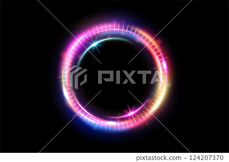 Abstract Ring Light Effect Isolated on Dark Background, Vector Illustration 124207370