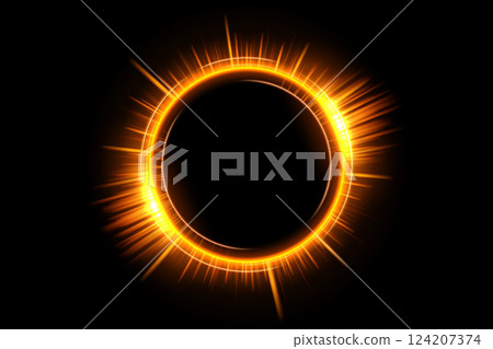 Gold Glowing Circle, Elegant Illuminated Light Ring on Dark Background, Vector Illustration Gold Glowing Circle, Elegant Illuminated Light Ring on Dark Background, Vector Illustration 124207374