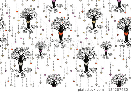Trees and hearts on a white background. Seamless pattern Trees and hearts on a white background. Seamless pattern 124207480