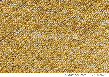 Yellow Jacquard fabric with large loose diagonal woven, coarse weave texture background 124207623