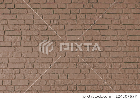 Brown color painted brick wall texture, brickwork, masonry of stone blocks horizontal background 124207657